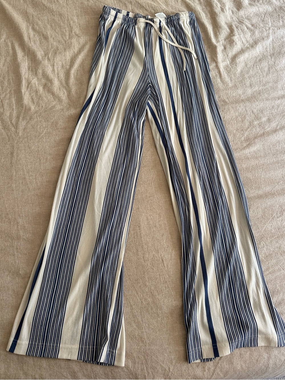 H&M Blue White Striped Wide Leg Beach Pants Medium
